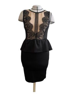 MALLOY Black Dress with Nude Illusion Lace